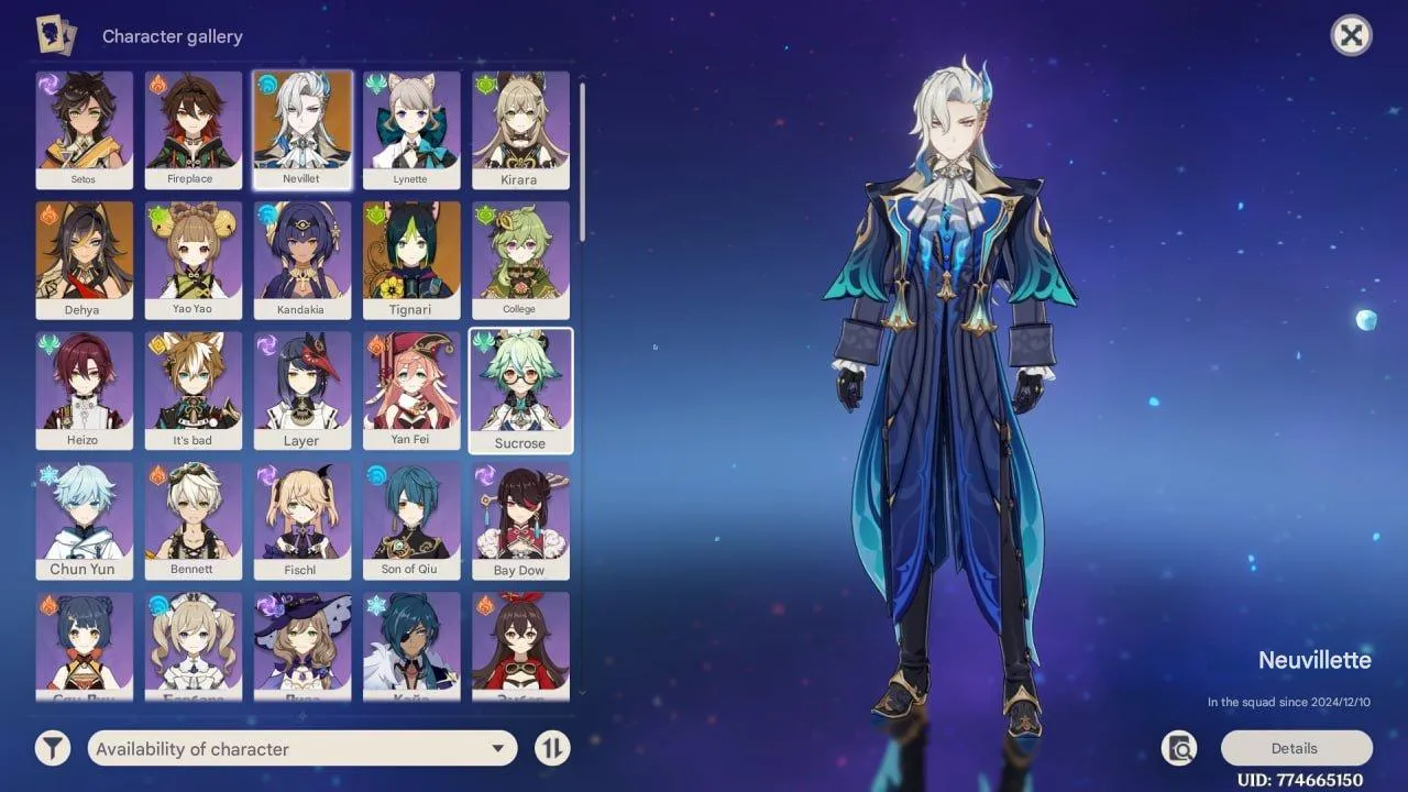 GI1185 Neuvillette C3 + Signature Weapon + Wings of Feasting + Tighnari C1 Amos Bow + Dehya 